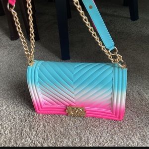 Pink white and blue stylish handbag